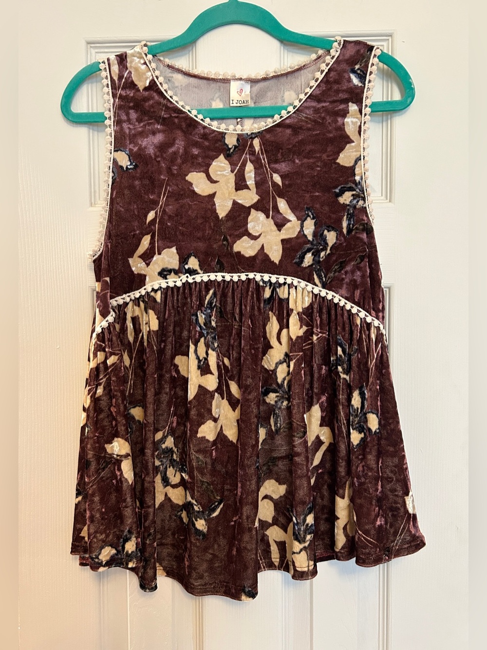 I heart joah velvet floral tank